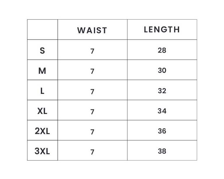 THE TRAVELLER SHORTS - BLACK size chart