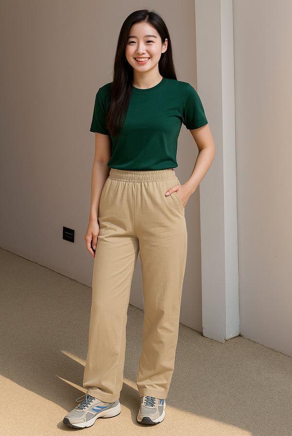 GO TO COTTON LYCRA LOWERS- Beige