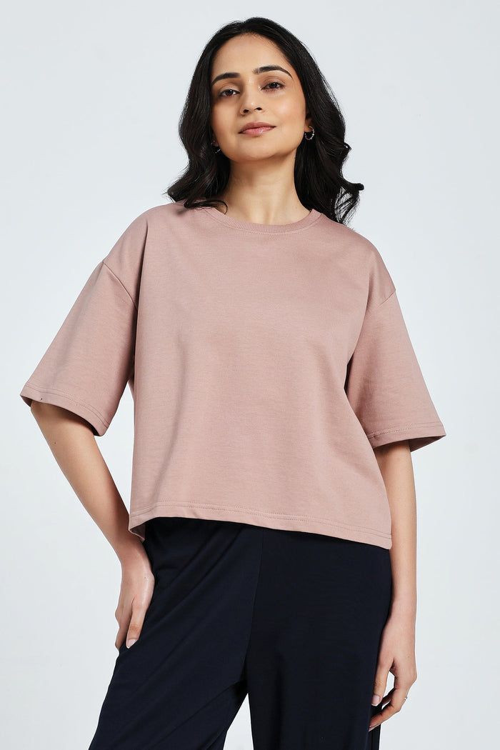 RELAXED FIT CROP TOP- Pale Pink