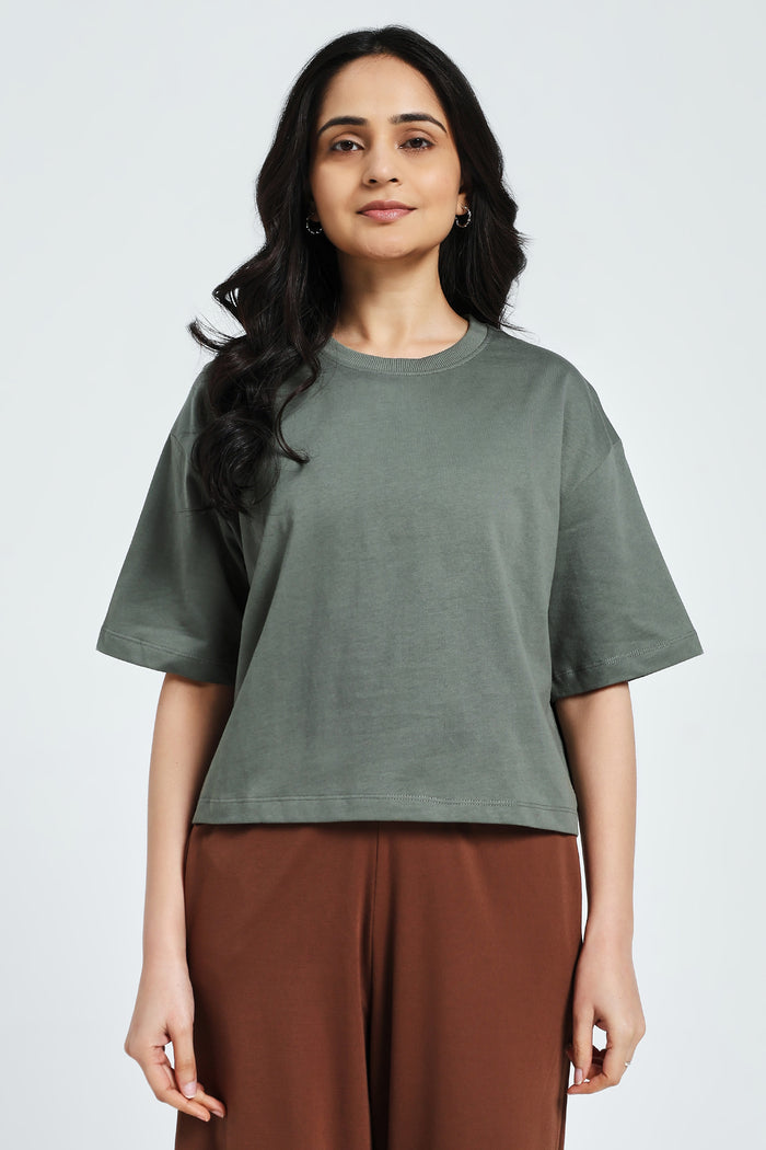 RELAXED FIT CROP TOP- Vineyard Green