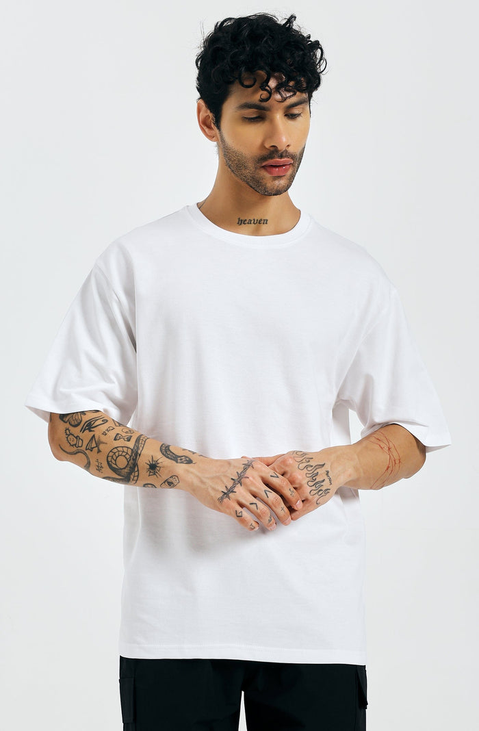 RELAXED FIT OVERSIZED ROUND NECK T-SHIRT- White