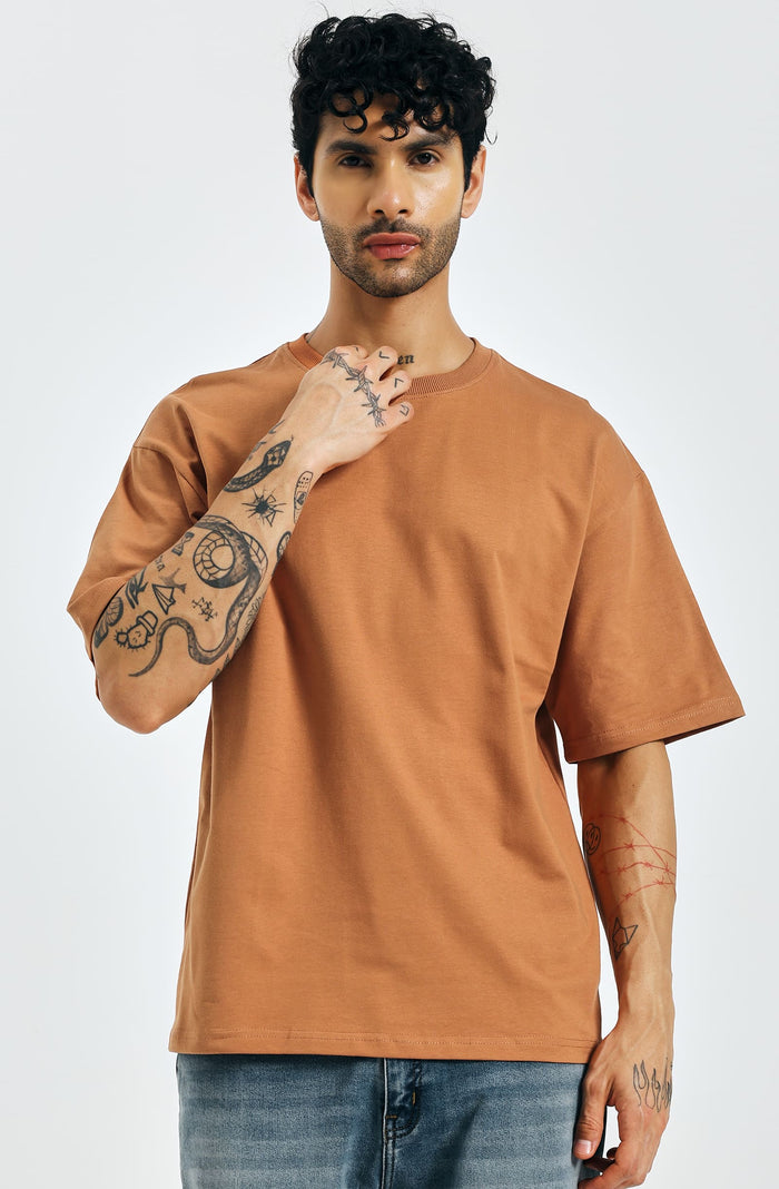 RELAXED FIT OVERSIZED ROUND NECK T-SHIRT- Sunset
