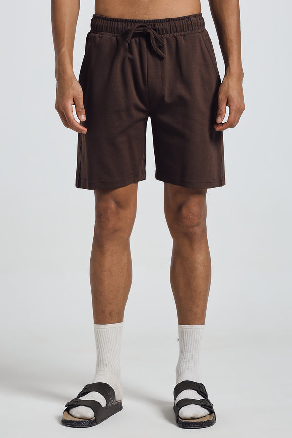 PEANUT INTERLOCK SHORTS - BITTER CHOCOLATE