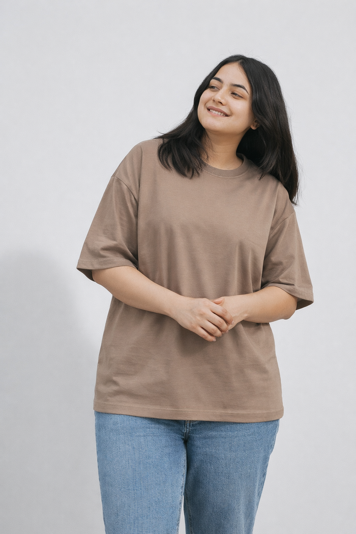 RELAXED FIT OVERSIZED T-SHIRT- Taupe Beige
