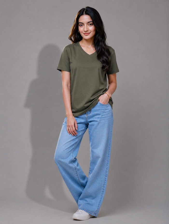 THE EVERYDAY ESSENTIAL V-NECK - Dusty Olive
