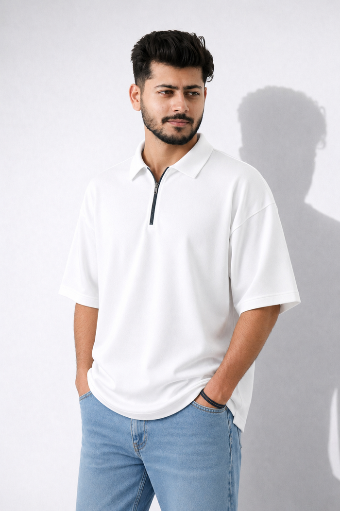 THE EFFORTLESS OVERSIZED POLO COTTON TERRY EDITION- White