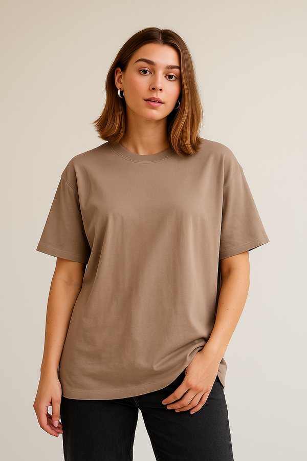 RELAXED FIT OVERSIZED T-SHIRT- Taupe Beige