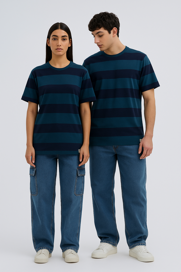 Evergreen Stripes Unisex Round Neck- Airforce