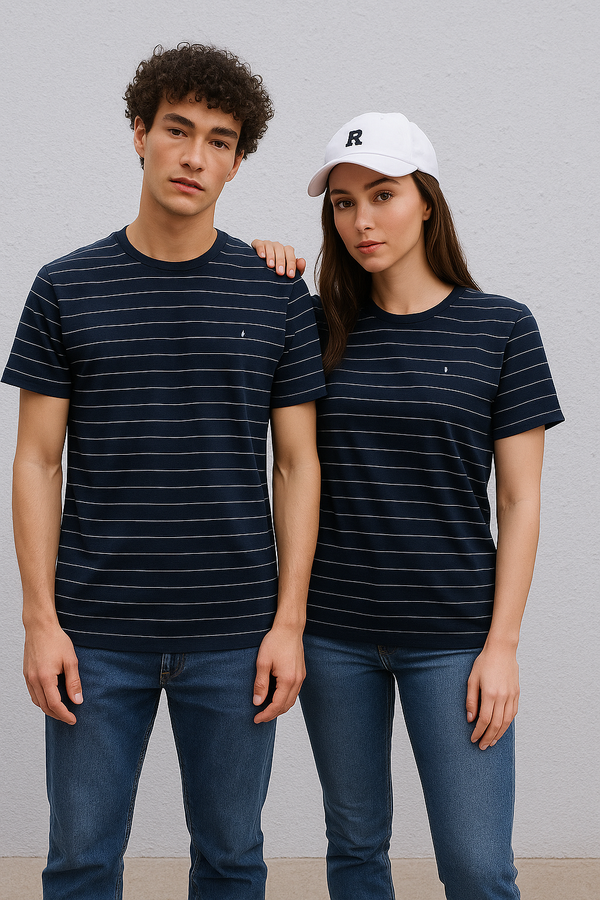 Timeless Unisex Round Neck Stripes- Navy