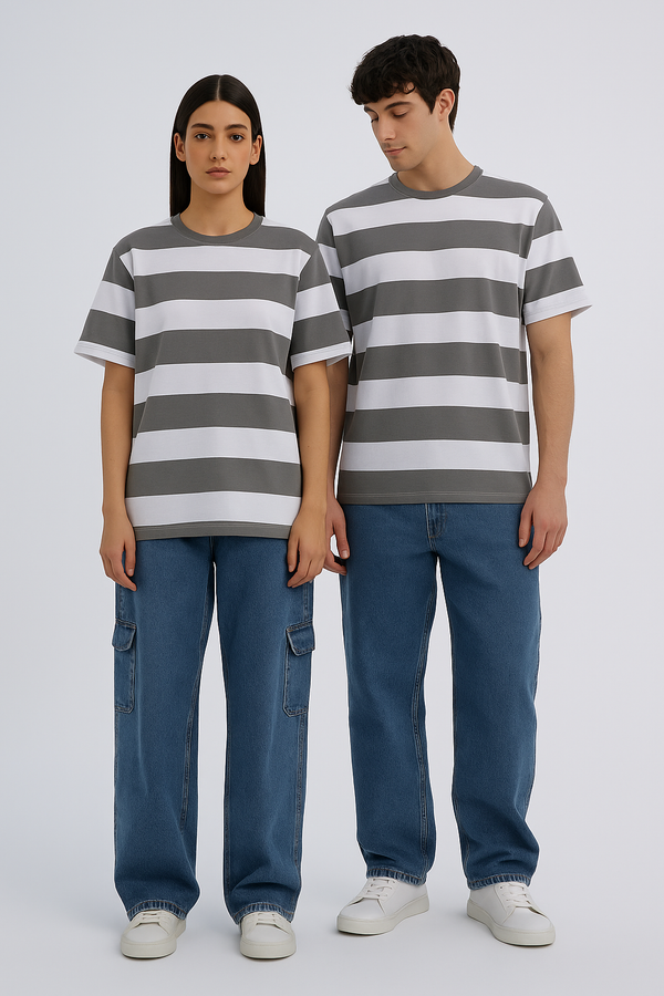 Evergreen Stripes Unisex Round Neck- Grey