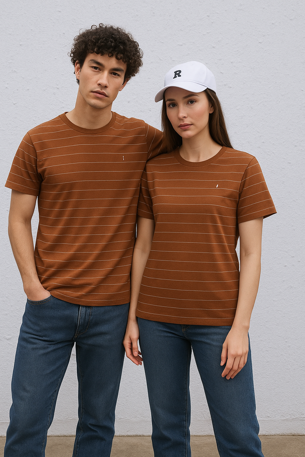 Timeless Unisex Round Neck Stripes- Brown