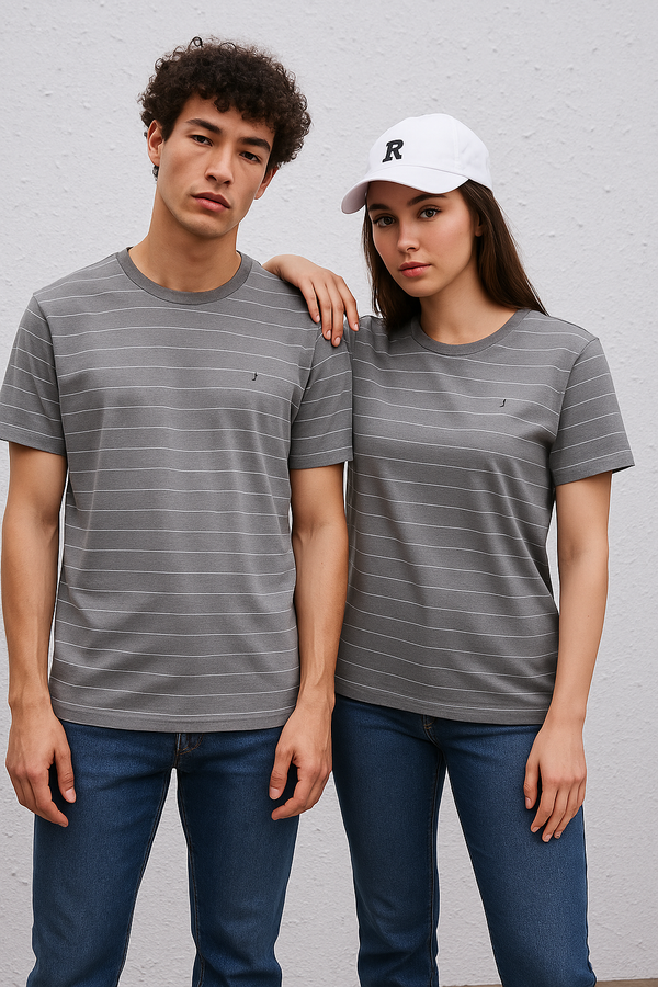 Timeless Unisex Round Neck Stripes- Grey