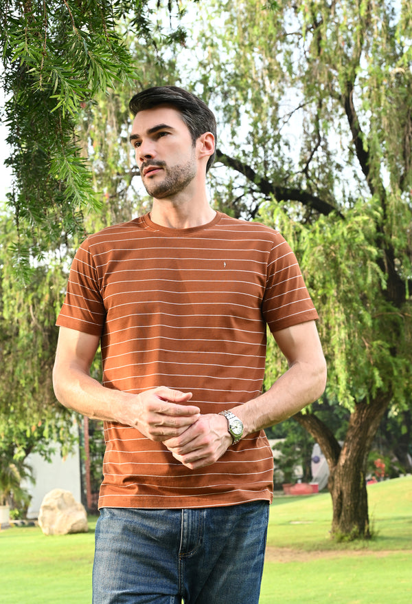 TIMELESS ROUND NECK STRIPES- Brown