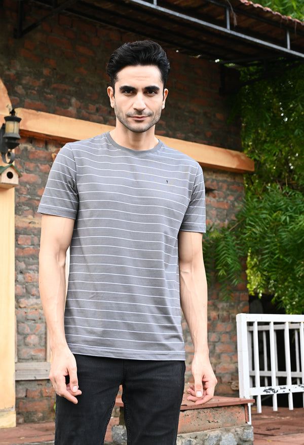 TIMELESS ROUND NECK STRIPES- Grey