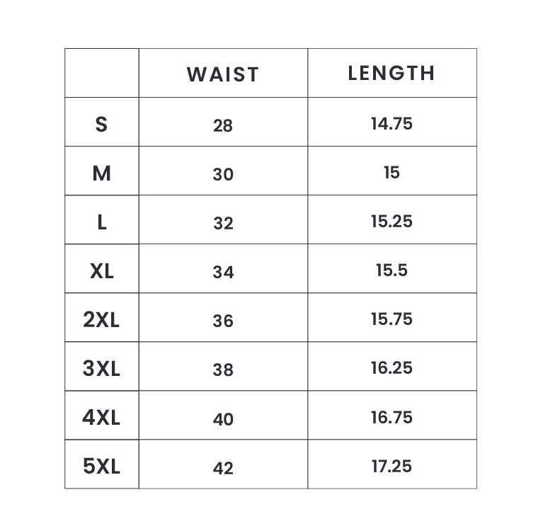 Crush ProActive Shorts- D Grey size chart