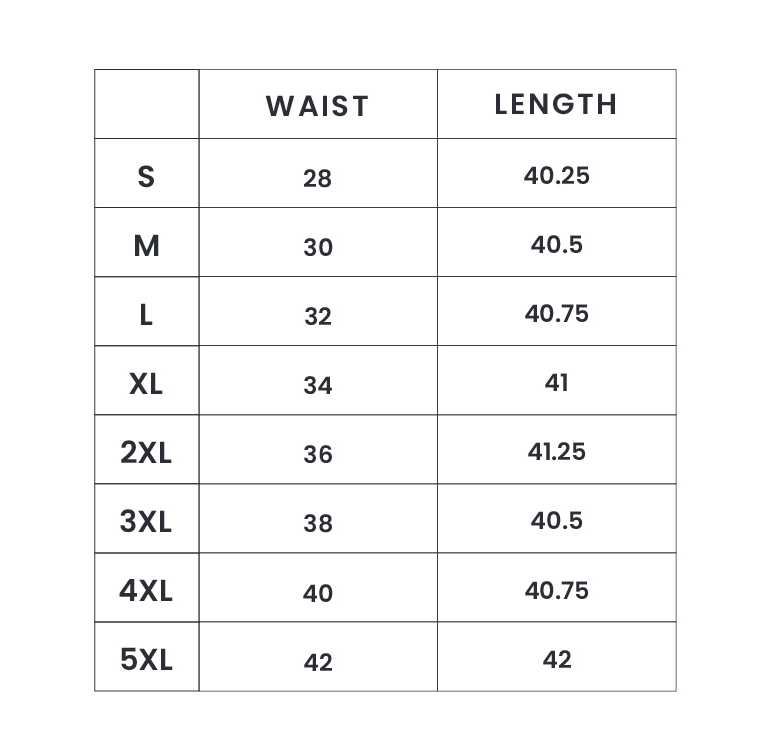 Crush Core Lowers- LT Grey size chart