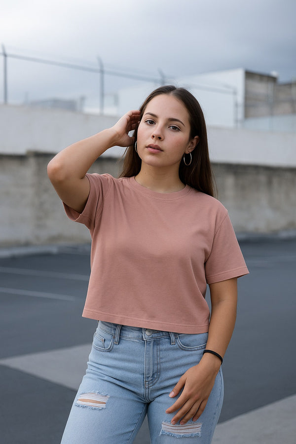 RELAXED FIT CROP TOP- Pale Pink