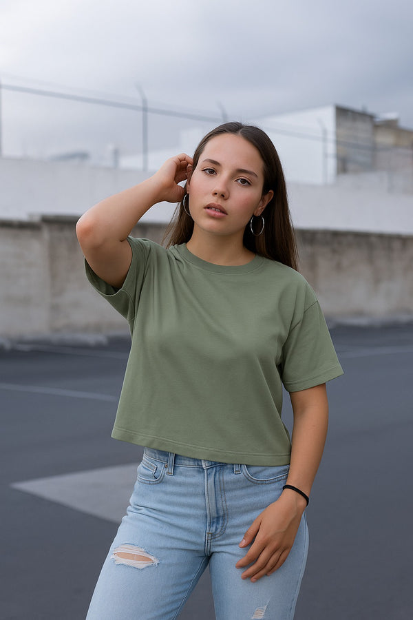 RELAXED FIT CROP TOP- Vineyard Green