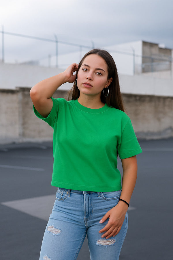 RELAXED FIT CROP TOP- Monson Green
