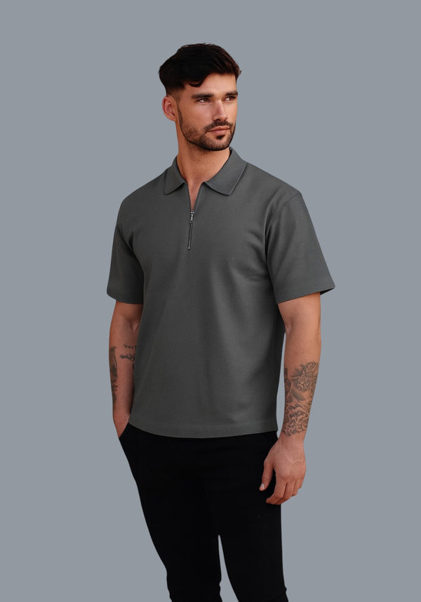 THE EFFORTLESS OVERSIZED POLO COTTON TERRY EDITION- Caviar