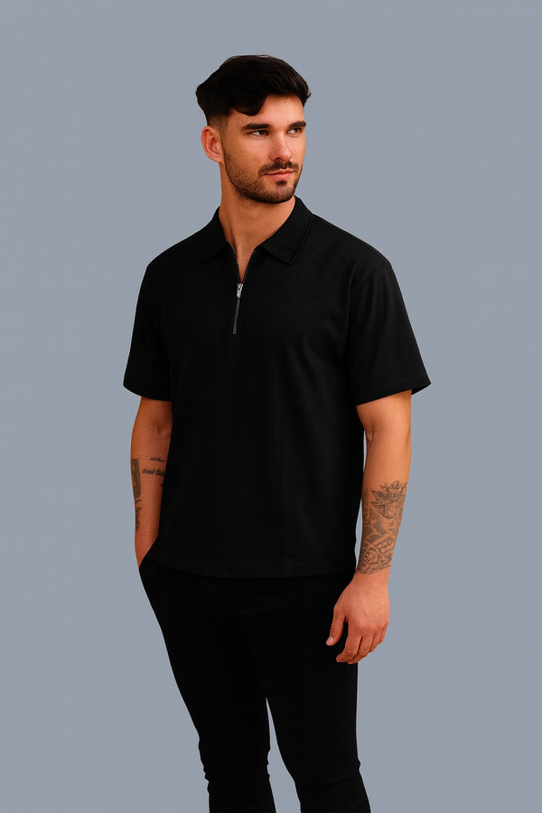 THE EFFORTLESS OVERSIZED POLO COTTON TERRY EDITION- Black