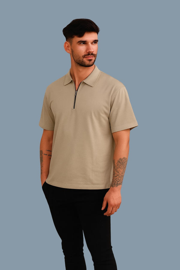 THE EFFORTLESS OVERSIZED POLO COTTON TERRY EDITION- Taupe Beige