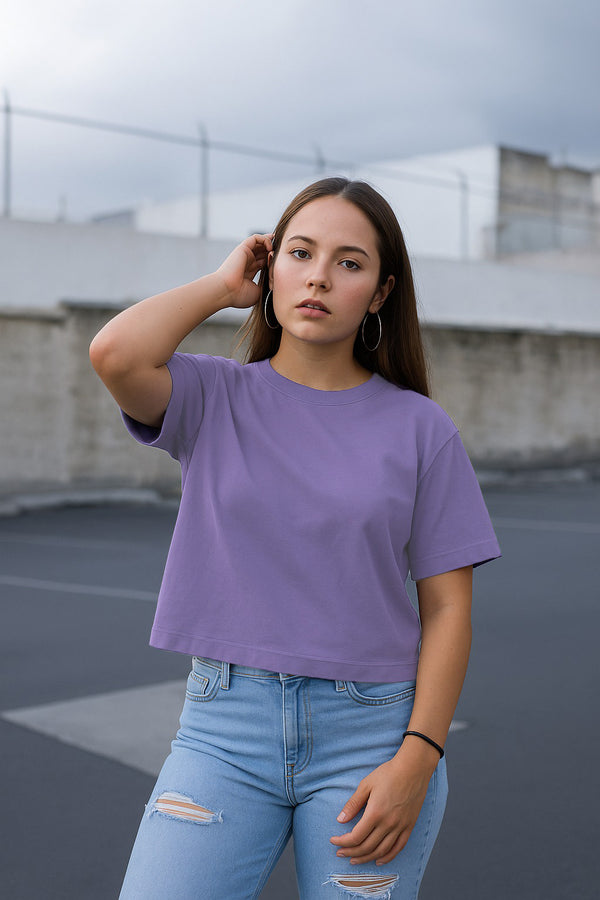 RELAXED FIT CROP TOP- Lilac Shine