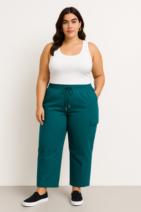 RELAXED FIT COTTON TERRY CARGO PANTS- Deep Teal