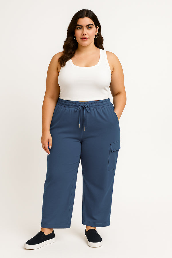 RELAXED FIT COTTON TERRY CARGO PANTS- Choatic Blue
