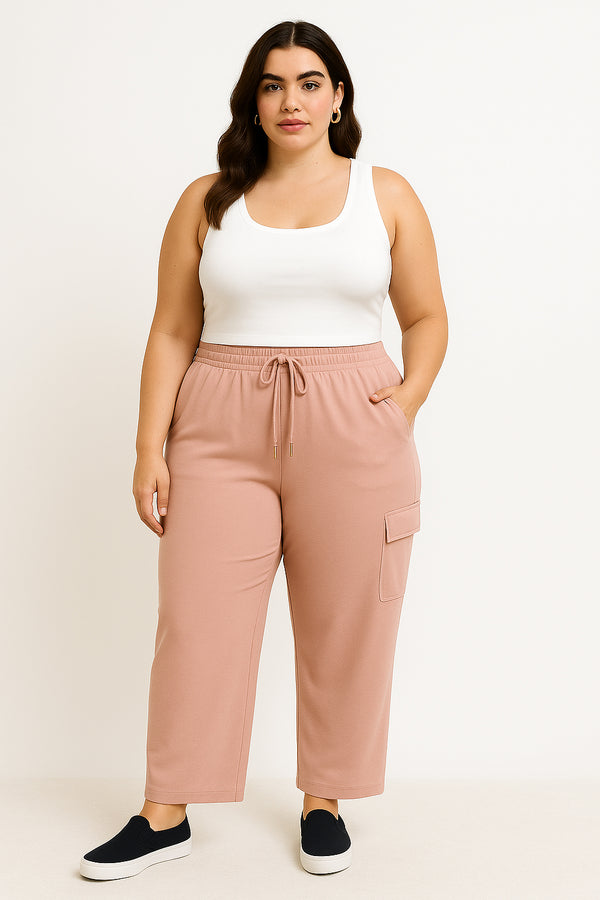 RELAXED FIT COTTON TERRY CARGO PANTS- Pale Pink