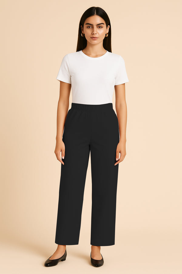 AM TO PM TENCEL WIDE LEG PANTS- Black