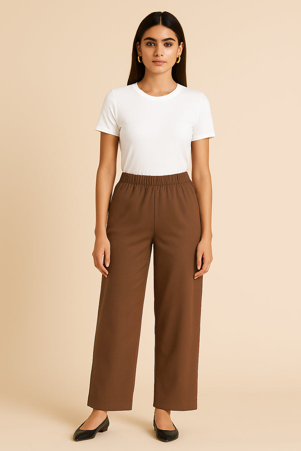 AM TO PM TENCEL WIDE LEG PANTS- Brown