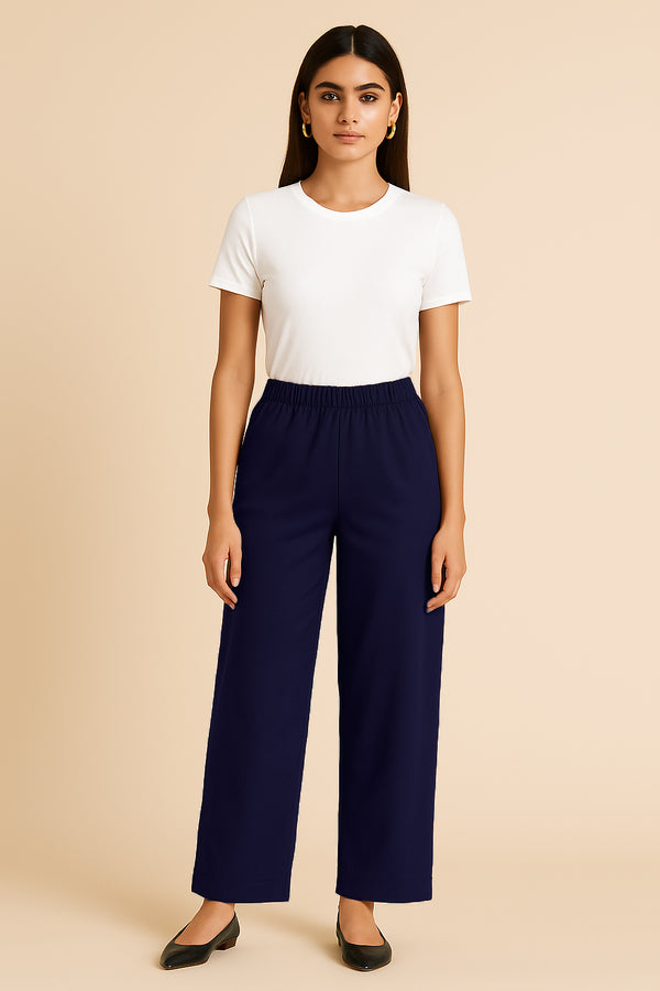 AM TO PM TENCEL WIDE LEG PANTS- Navy